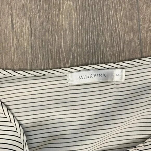 Mink pink Stripes Satin Mini Dress Short Sleeve  Black White Size Small - Picture 6 of 16